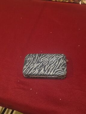 Glitter Zebra Print Compact Clutch Wallet - Black and Silver